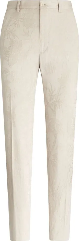 Jacquard-Patterned Slim-Cut Trousers