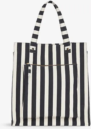 Womens Navy Sena Striped Cotton Canvas Tote bag