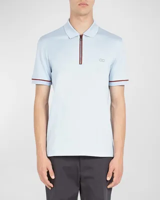 Men's Zip Polo Shirt with Piping