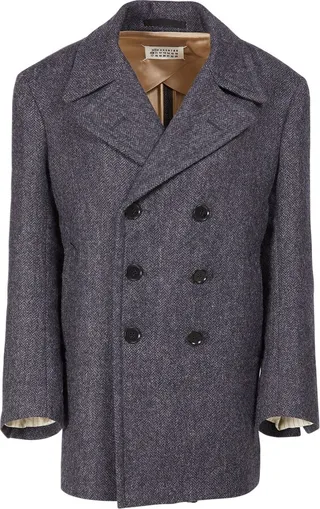 Herringbone wool double breasted coat
