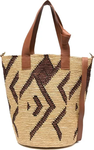 Patterned Straw Tote Bag