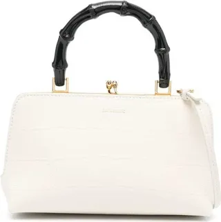 Goji Bamboo Mini' White Handbag With Embossed Logo In Leather Woman