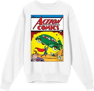 Superman Action Comic Issue No. 1 Cover Crew Neck Long Sleeve White Men’s Sweatshirt-3XL