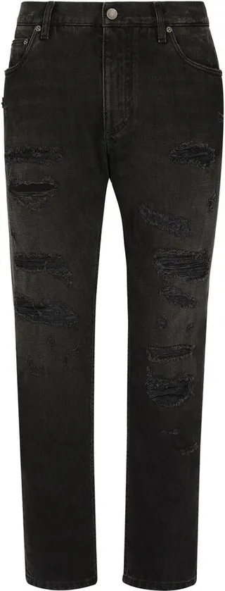 Distressed Straight-Leg Jeans