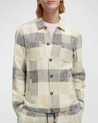 Men's Linen-Blend Check Overshirt