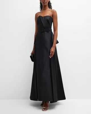 Strapless Pleated A-Line Peplum Gown