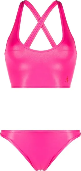 Logo-Embroidered Crossover-Strap Bikini