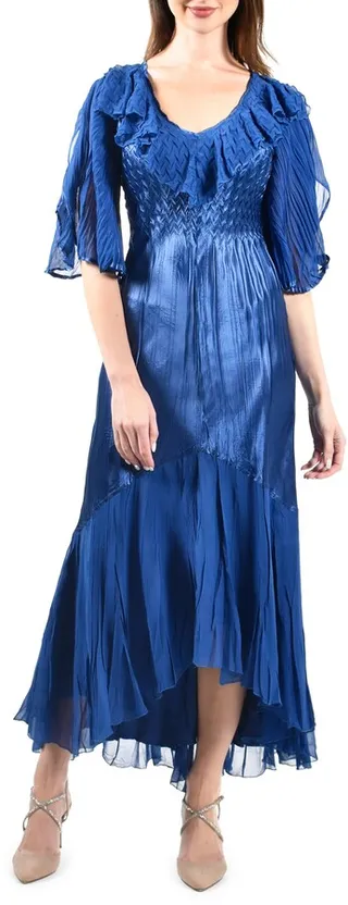 Flutter Sleeve Charmeuse & Chiffon Cocktail Dress