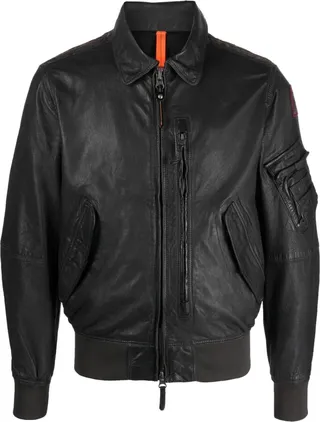 Zip-Up Leather Bomber Jacket