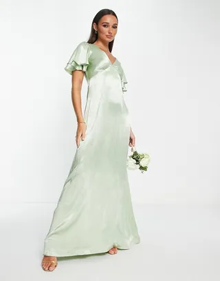 Topshop vera blend bridesmaid heart cut out back midi dress in sage - LGREEN