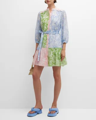 Senegal Colorblock Floral-Print Mini Dress