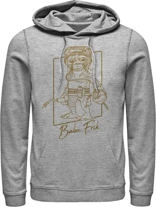 Men's Star Wars: The Rise of Skywalker Babu Frik Outline Pull Over Hoodie - Athletic Heather - Large
