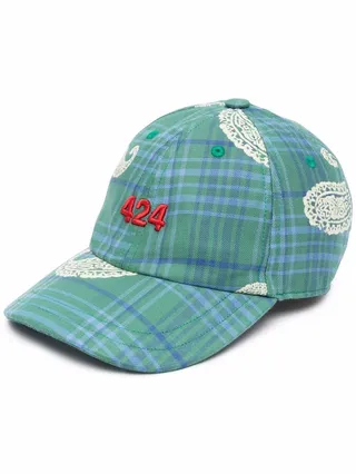 Checked Logo-Embroidered Cap