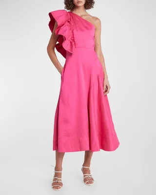 Bonjour Asymmetric Frill Midi Dress