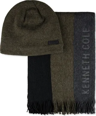 Kenneth Cole Reaction Men's Stripe Logo Scarf & Beanie