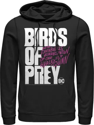 Men's Birds of Prey Bold Text Logo Pull Over Hoodie - Black - Small