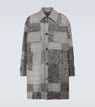 Patchwork wool-blend coat