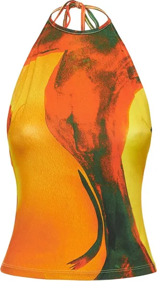 Printed stretch halter top