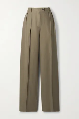 The Row - Randa Pleated Cotton And Silk-blend Straight-leg Pants - Brown