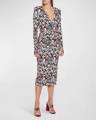 Leopard Print Wrap Midi Dress