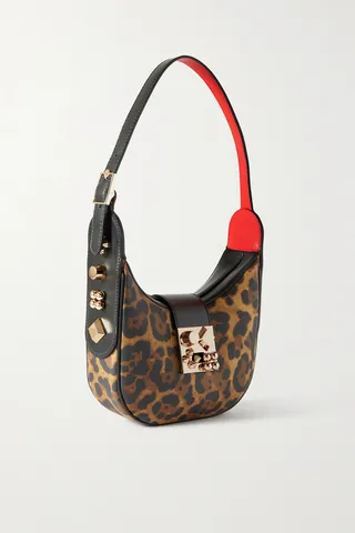 Christian Louboutin - Carasky Small Embellished Leopard-print Leather Shoulder Bag - Black