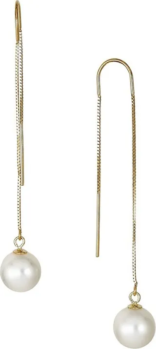 14K Yellow Gold & 8.5MM White Offround Cultured Pearl Threader Chain Earrings