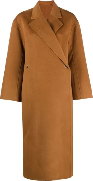 Brown Ayvian Double-Breasted Wool Coat