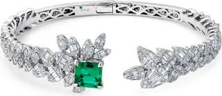 Women's 18K White Gold Emerald and Diamond Bangle Bracelet