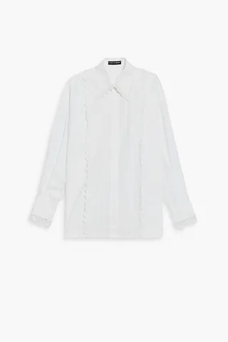 Broderie anglaise trimmed cotton-poplin shirt