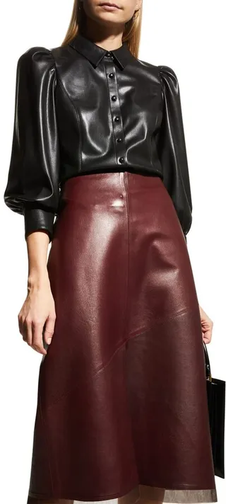 Nadine Vegan-Leather Puff-Sleeve Blouse