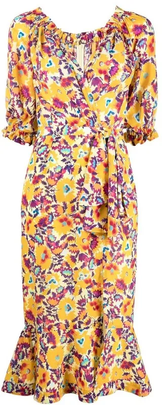Floral Print Puff-Sleeves Midi Dress
