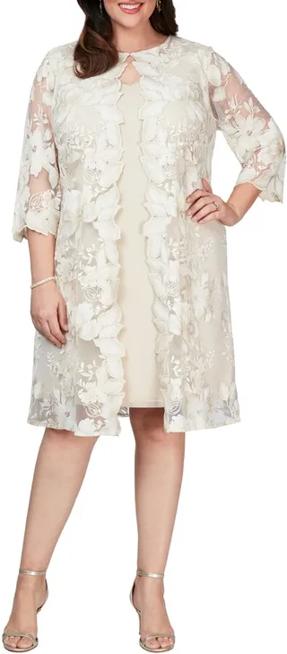 Embroidered Mock Jacket Cocktail Dress
