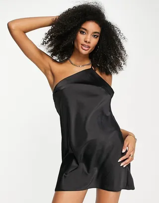 ASOS DESIGN asymmetric neck drape back mini dress