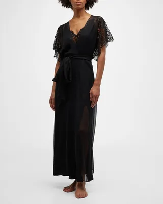 Diva Lace-Trim Sheer Chiffon Robe