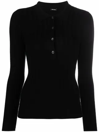 Ribbed Knit Polo Top