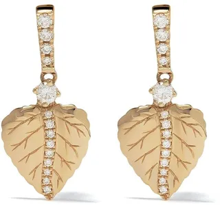 18kt yellow gold Lauren leaf diamond drop earrings