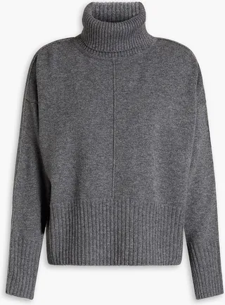 Bead-embellished mélange cashmere turtleneck sweater