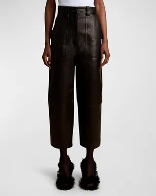 Hewey Leather Wide-Leg Ankle Pants