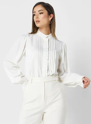 High Neck Pleated Shirt
