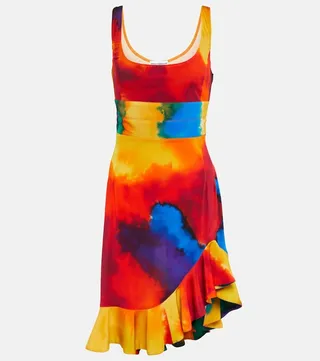 Printed asymmetrical minidress
