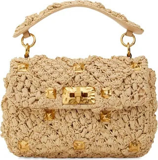 MD Roman Stud raffia effect shoulder bag