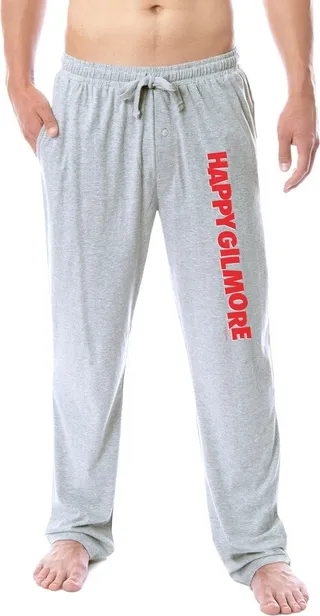 Happy Gilmore Mens' Sports Movie Film Title Logo Sleep Pajama Pants (X-Large) Grey