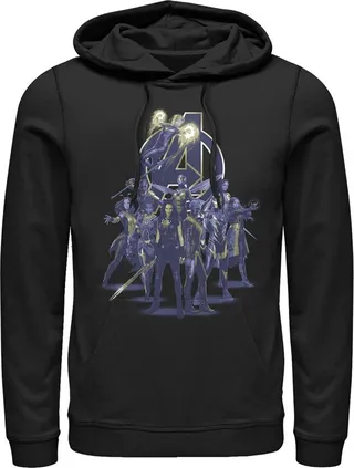Men's Marvel Avengers: Endgame Heroine Collage Pull Over Hoodie - Black - 2X Large