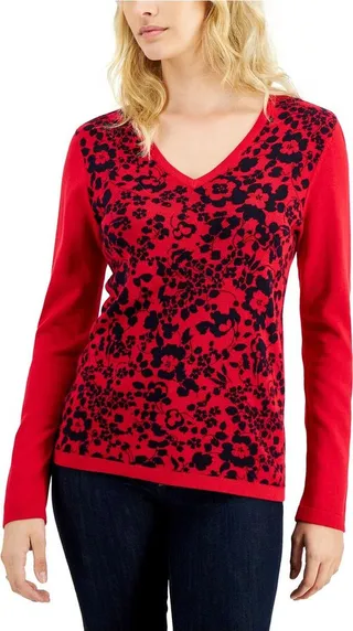 Womens Knit Cotton V-Neck Sweater