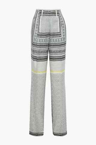 Printed silk-twill wide-leg pants