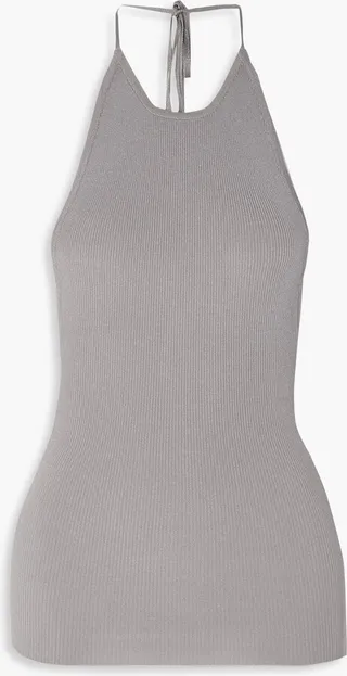 Ribbed-knit halterneck top