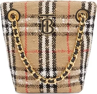 Neutral Vintage Check Bouclé Mini Bucket Bag