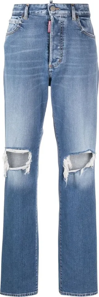 Distressed Straight-Leg Jeans