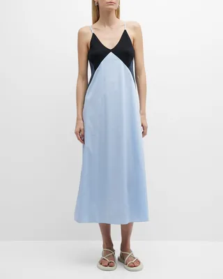 Colorblock Mixed Media Midi Dress