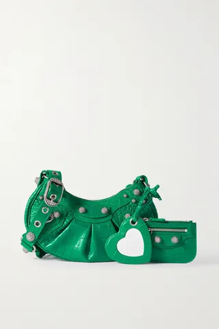 Balenciaga - Le Cagole Xs Studded Croc-effect Leather Shoulder Bag - Green